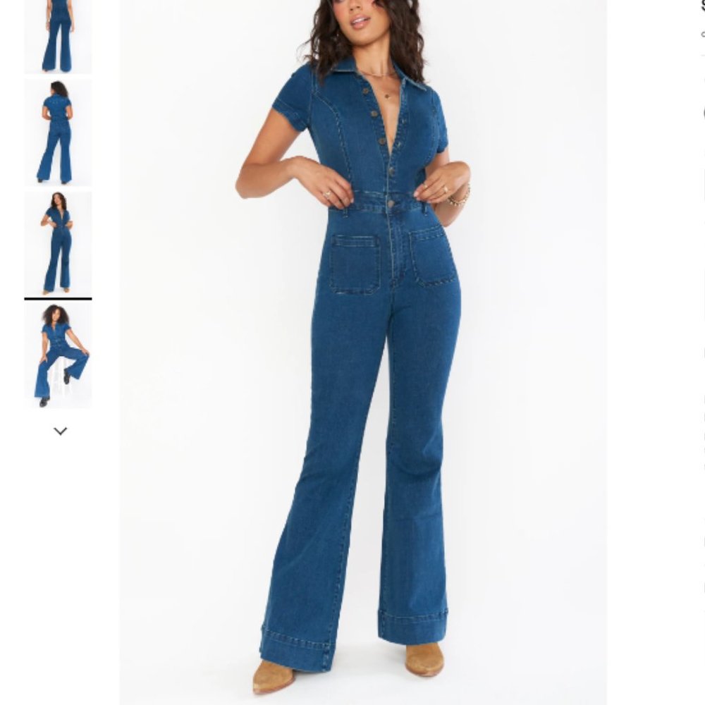 NEW Show Me Your MuMu Everhart Jumpsuit Denim Blue Jean Flare size M
